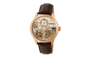 Image of Heritor Automatic Winthrop Leather-Band Skeleton Watch, Rose Gold/Silver, HERHR7305