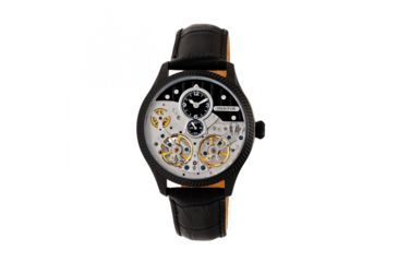 Image of Heritor Automatic Winthrop Leather-Band Skeleton Watch, Black, HERHR7306
