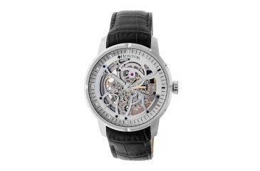 Image of Heritor Ryder Skeleton Dial Leather-Band Watch, Silver/Silver/Black, Standard HERHR4601