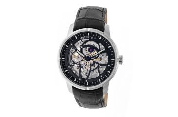 Image of Heritor Ryder Skeleton Dial Leather-Band Watch, Silver/Black/Black, Standard HERHR4602