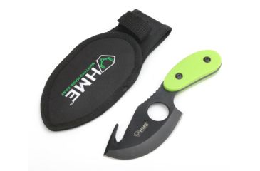 Image of HME Fixed Blade Knife,4in w/Gut Hook,Black Oxide 420HC Steel Blade,Yellow Handle HME-KN-40FBGH