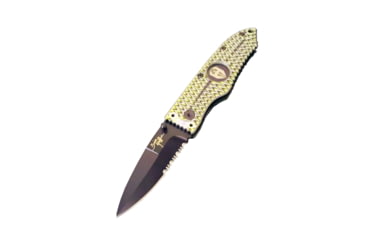 Image of Hoffner Knives 2.8in Chiseled Grip Combo Blade Folding Knife, 440c Spear Point Blade, Olive/Black, FK-S2CBK-CDO