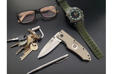 Image of Hoffner Knives 2.8in Snap Folding Knife, 6.8in, Smooth Edge, Khaki Handle, Silver Finish, FK-S2SBS-FK