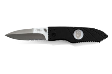 Image of Hoffner Knives 3.5in Chiseled Grip Combo Blade Folding Knife, 440c Spear Point Blade, Black/Silver, FK-S3CSS-FB