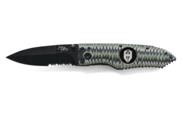 Image of Hoffner Knives 3.5in Chiseled Grip Combo Blade Folding Knife, 440c Spear Point Blade, Olive/Black, FK-S3CBK-CDO