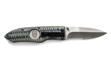 Image of Hoffner Knives 3.5in Chiseled Grip Combo Blade Folding Knife, 440c Spear Point Blade, Olive/Silver, FK-S3CBS-CDO