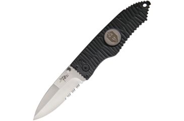 Image of Hoffner Knives Chiseled Linerlock Black Folding Knife,3.5in,Stainless Steel,Partially Serrated,Satin,Black,G10 Handle ATA25