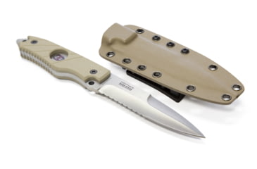 Image of Hoffner Knives Hand Spear Flatline Combo Fixed Blade Knife, 4 7/8in Stainless Steel Spear Point Blade, Silver/Khaki, 4 7/8in Blade, HS-S5CBS-FK