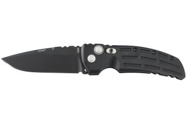 Image of Hogue EX-A01 Automatic Tactical Folding Knife, 3.5in, 154CM Stainless Steel, Black Cerakote Drop Point Blade, Matte Black Aluminum Handle, 34130