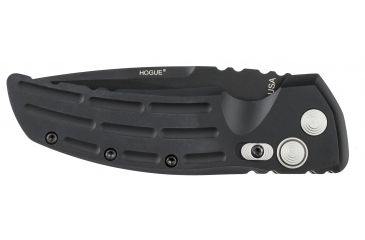 Image of Hogue EX-A01 Automatic Tactical Folding Knife, 3.5in, 154CM Stainless Steel, Black Cerakote Drop Point Blade, Matte Black Aluminum Handle, 34130