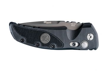 Image of Hogue EX-A01 Sig Tactical Automatic Folding Knife, 3.5in, 154CM Stainless Steel, Drop Point Blade, Grey PVD, G-10 Frame Solid Black Black Sig Medallion Handle, 36132