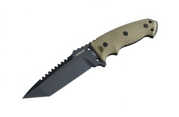 Image of Hogue EX-F01 5.5in Fixed Tanto A-2 Steel Blade w/Black Automatic Retention Sheath, Black Finish, G10 Olive Drab Green Scales 35128