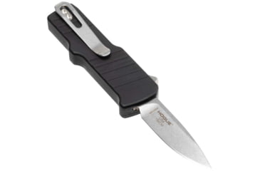 Image of Hogue HK Micro Incursion Automatic Folding Knife, 1.95in, 154CM Stainless Steel, Out the Front Automatic Clip Point Blade, Tumbled Finish, Matte Black, 54030-EXLKRL