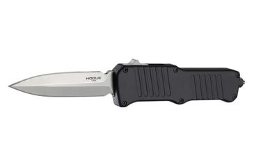 Image of Hogue Mini Incursion Automatic Folding Knife, 3.1in, Double Edge Blade, Gray Finish, Matte Black Handle, 54070-EXLKRL