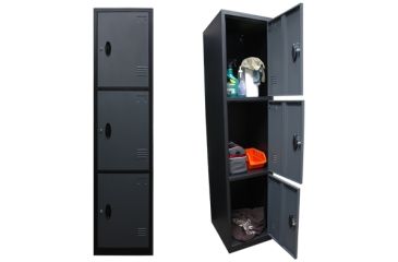 Image of Homak 3 Tall Door Steel Locker, Gray/Black GS00700301