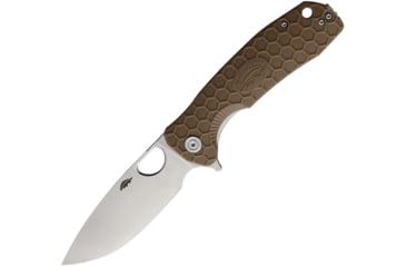 Image of Honey Badger Knives Large Linerlock Folding Knife, 3.63 satin finish 8Cr13MoV stainless drop point b, Tan textured GRN handle, HB1002