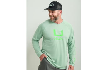 Image of HUK Performance Fishing Icon Performance Crew Long Sleeve Shirt - Men's, Fog Green, Extra Large, H1200573-315-XL