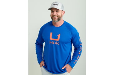 Image of HUK Performance Fishing Icon Performance Crew Long Sleeve Shirt - Men's, Ocean Blue, Small, H1200573-460-S