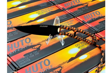 Image of Huto Lifestyle EXO-Skeleton High Mountain M390 Steel 3.25in Fixed Blade Knife, Black Parkarized, Orange/Black, EXOSKTNHGHMTN390PO/B