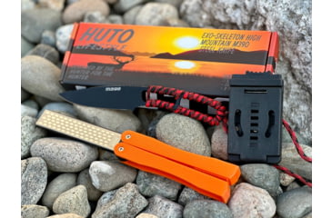 Image of Huto Lifestyle EXO-Skeleton High Mountain M390 Steel 3.25in Fixed Blade Knife, Black Parkarized, Red/black, EXOSKTNHGHMTN390PR/B