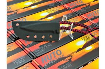 Image of Huto Lifestyle EXO-Skeleton High Mountain M390 Steel 3.25in Fixed Blade Knife, Black Parkarized, Red/black, EXOSKTNHGHMTN390PR/B