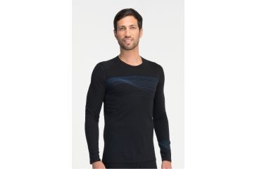 Image of Icebreaker Oasis Long Sleeve Crewe Surge Top - Men's-Black-Large