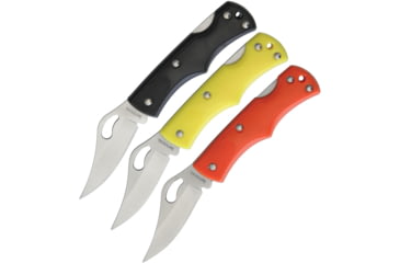 Image of Imperial Schrade Lockback Combo Folding Knife, 2in Satin SS Clip Point Blade, Plastic Handle, Thumb Pull, Pocket Clip, Black, Orange, Yellow Handles, IMP17-17CP