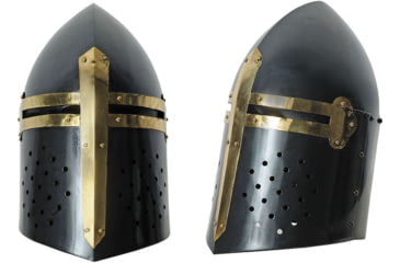 Image of India Made Black Crusader Helmet, Black finish carbon steel construction, 910974-BK