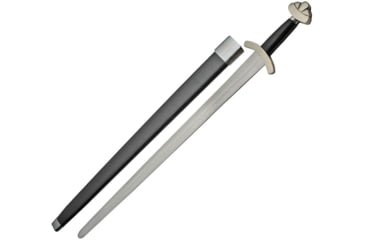 Image of India Made Medieval Viking Sword, 38in Overall, 30in Carbon Steel Blade, Black Leather Wrapped Handle, Iron Guard And Pommel, Black Leather Wrapped Scabbard, Black, 910971