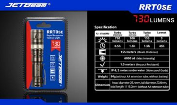 Image of JETBeam RRT0SE LED Flashlight,Gray,730 Lumens JETBEAM-RRT-0SE-XML2