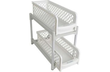 Image of JOBAR Two Tier Under Sink Sliding Shelf, White JB7465