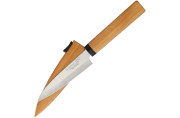 Image of Kanetsune Fruit Knife ST-100 Kitchen Knives, 7.63in Overall, 3.63in 420J2 SS Blade, Wild Cherry Wooden Handle And Sheath With Black Thumb Notch, KC-075