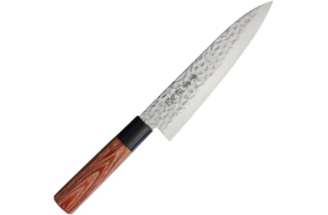 Image of Kanetsune Gyutou Knife 180mm Kitchen Knives, 12in Overall, 7in Hammered Finish Dsr-1K6 Hc SS Blade, Wood Handle, Plastic Guard, KC-951