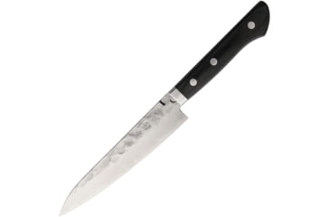Image of Kanetsune Petty Kitchen Knives, Tsuchime Vg-1 Series, 9.5in Overall, 5.25in Mirror Polished Vg-1 SS Blade, Black Smooth Wood Handle, SS Bolster, Hrc 59-60, Black, KC-944