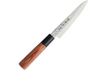 Image of Kanetsune Petty Knife 120mm Kitchen Knives, 9.25in Overall, 5in Hammered Finish Dsr-1K6 Hc SS Blade, Wood Handle, Plastic Guard, KC-954