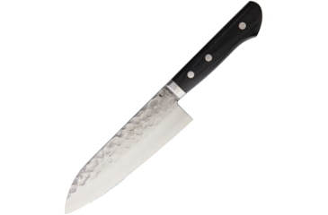 Image of Kanetsune Santoku Kitchen Knives, Tsuchime Vg-1 Series, 11.25in Overall, 6.5in Mirror Polished Vg-1 SS Blade, Black Smooth Wood Handle, SS Bolster, Hrc 59-60, Black, KC-943