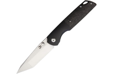 Image of Kansept Knives Warrior Framelock Black Folding Knife, 3.5 tanto stonewash and satin finish CPM S35VN st, Black titanium handle with carbon fiber inlay, K1005T1