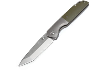 Image of Kansept Knives Warrior Framelock Green Folding Knife, 3.5 stonewash and satin finish CPM S35VN stainles, Gray titanium handle with green micarta inlay, K1005T5