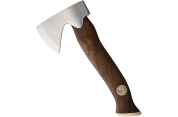 Image of Karesuando Unna Aksu Hunters Axe, 9.5in Overall, 2.63in Cutting Edge, 4.13in Satin SS Axe Head, Walnut Handle, Diamond Coated Sharpening Stone, Bone Pommel, Black Leather Belt Sheath, GiftBoxed, 4024