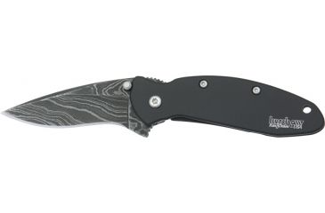 Image of Kershaw Scallion Assisted Opening Folding Knife, 2.4 in, Damascus, Drop Point Blade, Aluminum, Black Handle 1620DAMBK