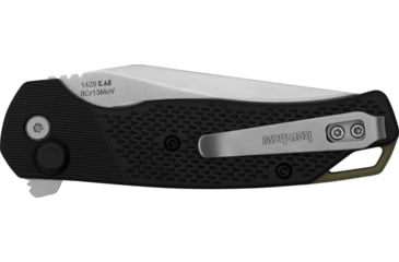 Image of Kershaw Runoff, Folding Knife, 3.1" Clip Point Blade, Plain Edge, 8Cr13MoV Blade Steel, 7.15" Overall Length, Button Lock, Stone Washed Finish, Silver, Black Glass Filled Nylon Handle, 1429