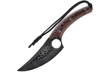 Image of Ketuo 10.75in Cleaver Knife, 10.75in Overall, 5.5in Hammered Finish Stainless Blade, Walnut Handle, Leather Sheath, KM5-108