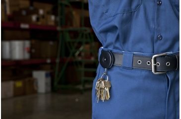 Image of Key-Bak 3B Retractable Reel w/ 24in Stainless Steel Chain, Black Front, 1.75in Steel Belt Loop, Split Ring 0003-013