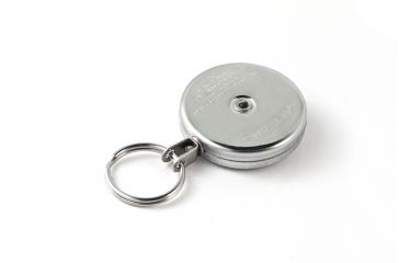Image of Key-Bak 481-HD Industrial Retractable Reel w/ 48in Stainless Steel Cable, 8oz Retraction, Plain Back, Chrome Front, Split Ring 0481-002