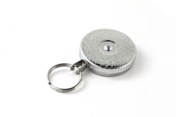 Image of Key-Bak 481-HD Industrial Retractable Reel w/ 48in Stainless Steel Cable, 8oz Retraction, Plain Back, Chrome Front, Split Ring 0481-002