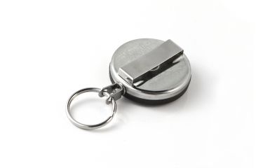 Image of Key-Bak 483B-HD Retractable Reel w/ 48in Stainless Steel Cable, Black Front, 1.75in Steel Belt Loop, 8oz Retraction, Split Ring 0483-003