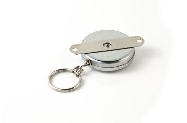 Image of Key-Bak 7 Industrial Retractable Reel w/ 24in Stainless Steel Chain, Steel Bracket Mount Back, Chrome Front, Split Ring 0007-002