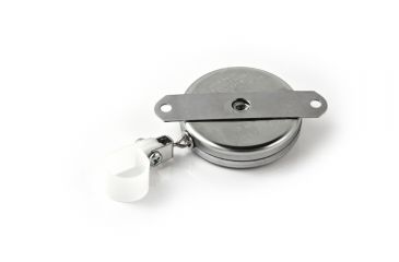 Image of Key-Bak 7LSC Industrial Retractable Reel w/ 24in Stainless Steel Chain, Steel Bracket Mount Back, Chrome Front, Plastic Hose Clamp/Tool Holder 0007-023