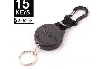 Image of Key-Bak 8 Retractable Reel w/ 24in Stainless Steel Chain, Durable Case, Aluminum Carabineer, Split Ring, Black 0008-003