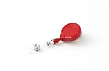 Image of Key-Bak Mini-Bak ID Retractable Reel w/ 36in Nylon Cord, Swivel Bulldog Clip, Vinyl ID Strap, Red 0069-005